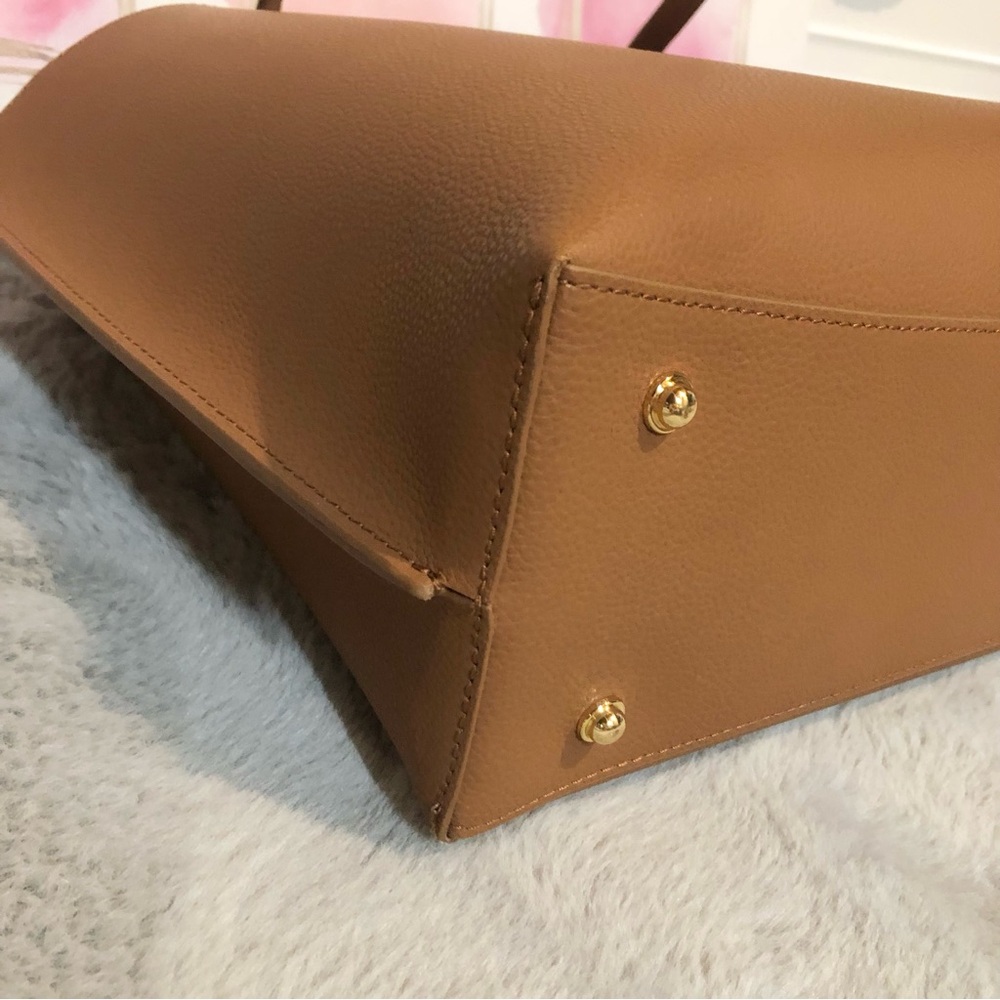 Quince Italian Leather Triple Compartment Tote Cognac Like New Fits 13” Laptop - Picture 14 of 15